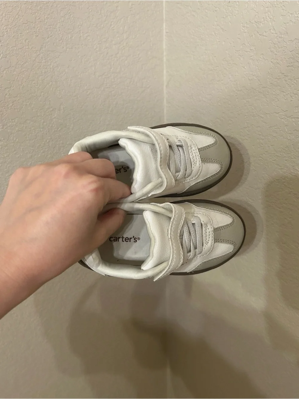 Carter's White and Black Low-Top Sneakers with Brown Sole